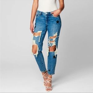 🖤 NWT Blank NYC The Ludlow Crop Girlfriend distressed star jeans size 24
